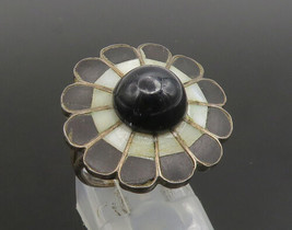 ZUNI 925 Silver  - Vintage Onyx &amp; Mother Of Pearl Cocktail Ring Sz 6 - RG23383 - £84.70 GBP