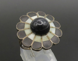 ZUNI 925 Silver  - Vintage Onyx &amp; Mother Of Pearl Cocktail Ring Sz 6 - RG23383 - $107.49