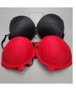 Victoria’s Secret 32D Bra&#39;s Bombshell add 2 Cups Padded Black/Red Bra Pu... - $59.97