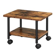 Industrial Black Metal Rustic Wood Printer Stand Cart with Bottom Paper Shelf - £86.54 GBP
