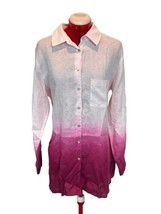 Soft Surroundings Linen Shirt Women LARGE Ombre Pink Tunic Pink Long Sle... - £31.10 GBP