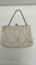 VTG Beaded Sequin Purse Ivory Evening Bag Gold Chain Strap Kisslock Handbag 8x5 - £27.65 GBP