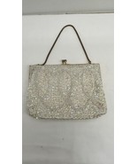 VTG Beaded Sequin Purse Ivory Evening Bag Gold Chain Strap Kisslock Hand... - £27.14 GBP