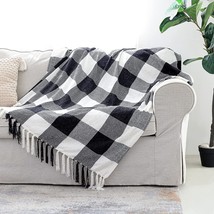 Lightweight Soft Chenille Check Knitted Rustic Farmhouse Throw With Tassels For - £26.05 GBP