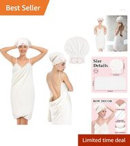 Stylish Women's Bath Wrap and Hair Towel Set with Adjustable Straps - White - $39.55