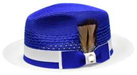 Men's Bruno Capelo Belvedere 2-Tone Straw Style Fedora Hat BD960 Royal/White image 2