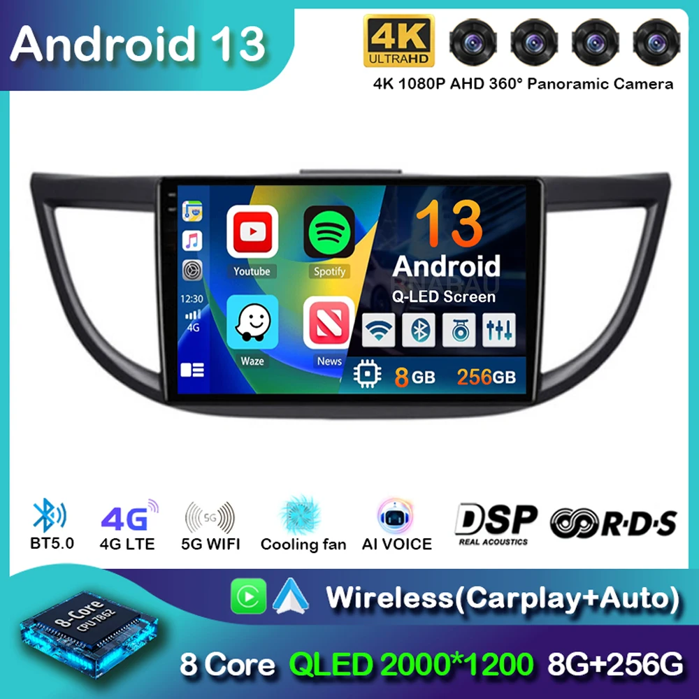 Android 13 Carplay Car Radio For Honda CRV CR-V 2011 2012 2013 2014-2016 - £130.11 GBP+
