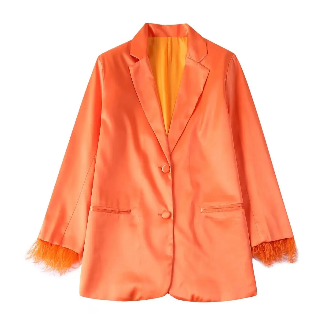 ZEVITY Women  Notched Collar Feathers Design Long Sleeve Blazer Coat Office Lady - £111.38 GBP