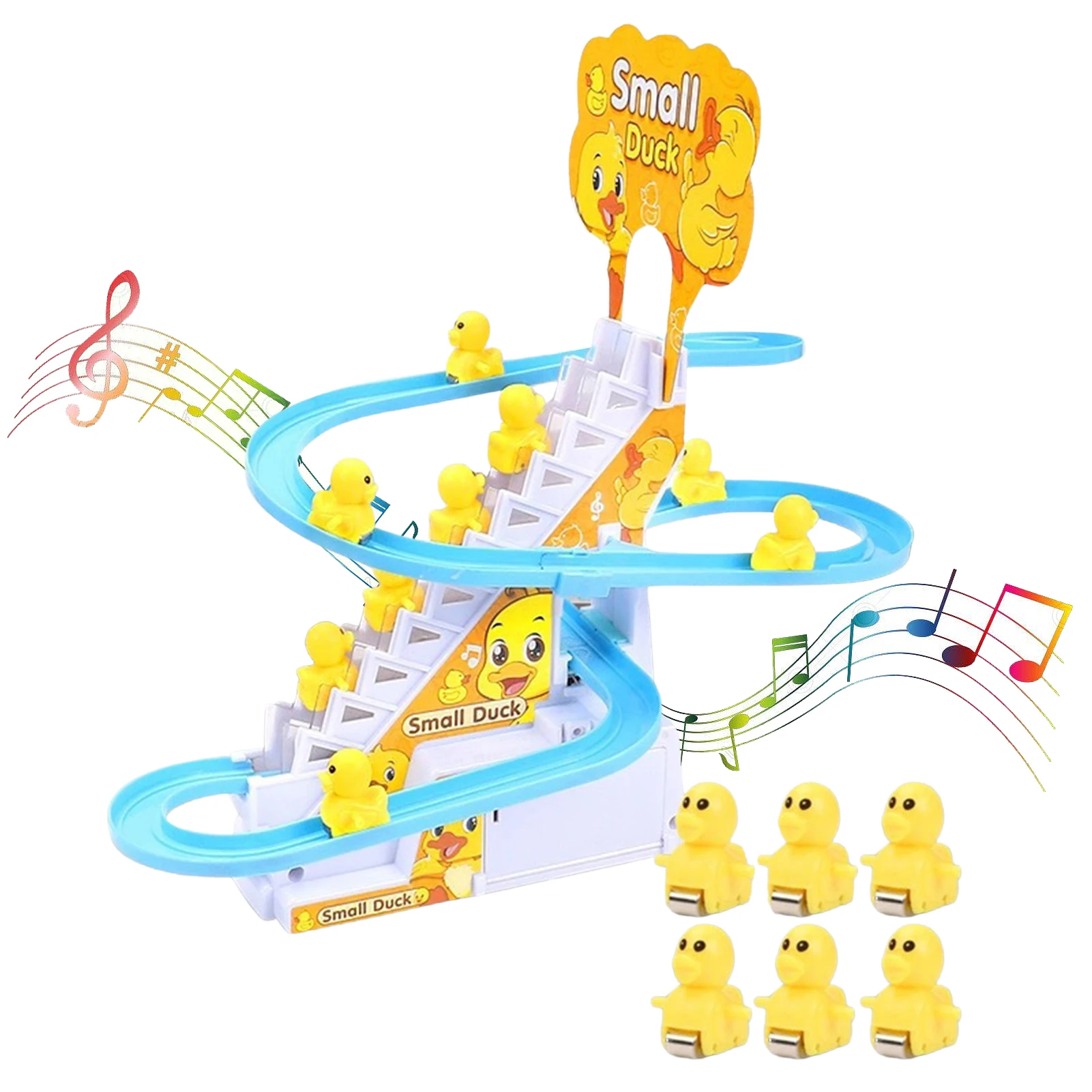 Duck Climbing Stairs Toy Electric Musical Flash Roller Coaster Track Toy Small - £19.82 GBP+