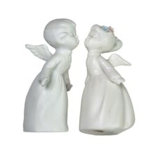 Vintage Napcoware Bisque Porcelain Kissing Angel Figurines C-7644 Japan 3&quot; White - £12.67 GBP