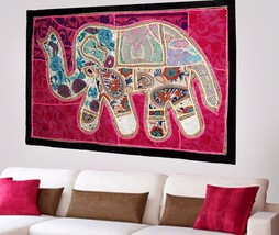 Bohemian Patchwork Vintage Elephant Wall Hanging Ethnic Hand Embroidery X85 - £19.18 GBP