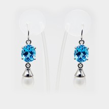 Blue Topaz &amp; Baroque Pearl Drop Earrings, 14k White Gold - £798.55 GBP