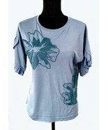 Sharon Young Embroidered Tee, Ruffle Sleeves, Mood Indigo, Chambray, Siz... - $130.10