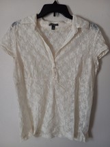 Apartment 9 Women&#39;s Size XL Lace, Sheer cream Blouse Buttons Short Sleeve - $4.94