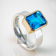 Blue Topaz Ring, 925 Sterling Silver Statement Unisex Ring, Topaz Gold Ring - £71.14 GBP