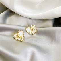 White Enamel &amp; 18K Gold-Plated Rose Heart Stud Earrings - £10.38 GBP