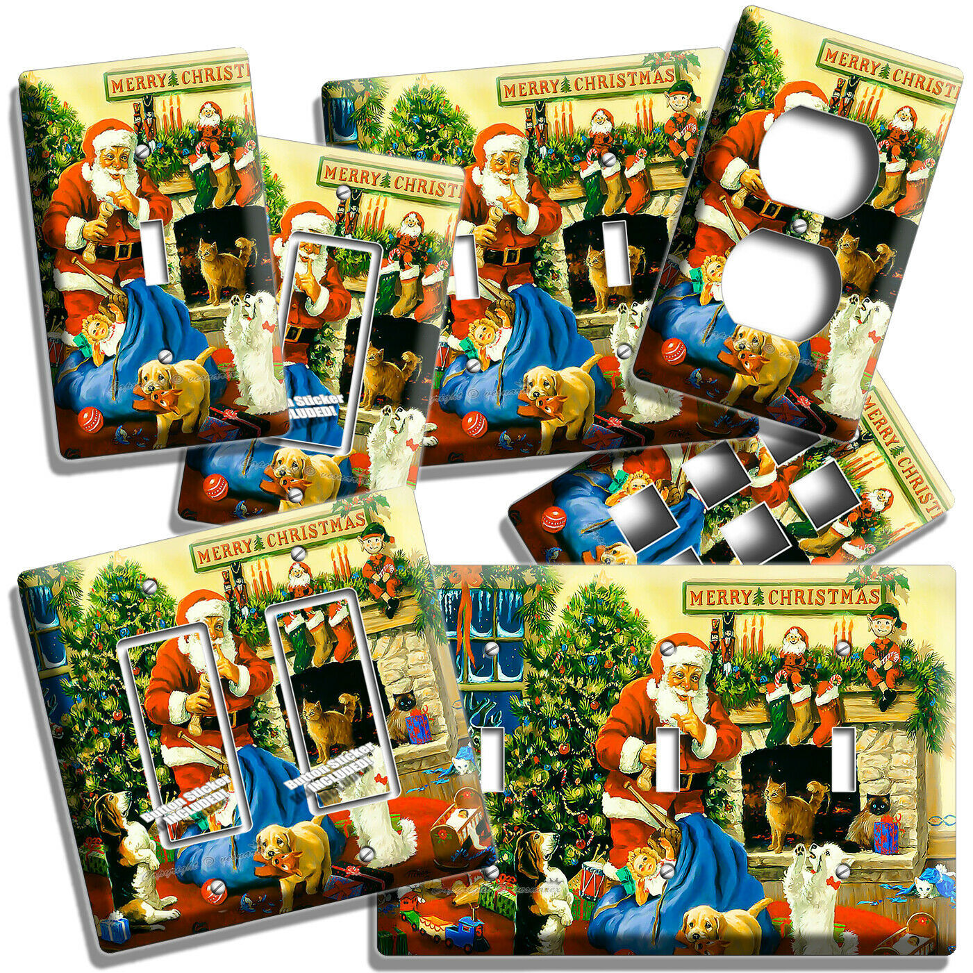 RETRO SANTA CLAUSE GIFTS CHRISTMAS TREE LIGHT SWITCH OUTLET WALL PLATE ART DECOR