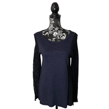 Pete Collection Top Contrast Paneling Knit Lace Sleeves Navy Black - Siz... - £26.29 GBP