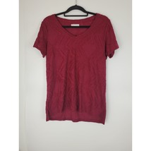 Peace &amp; Pearls Blouse M Womens Red Short Cold Shoulder Sleeve V Neck Top - £12.53 GBP
