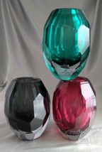 Lot (3) WEST ELM Faceted Round Geometric Glass Vase Candle Holders, Multi Colors - £46.86 GBP