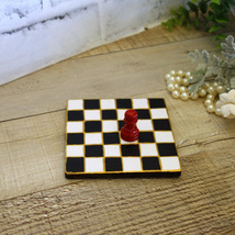 Hand Painted Whimsy Black and White Check Decor Checked Decor Chessboard Riser - £20.71 GBP