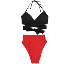 American Eagle Aerie Black + Red Wrap Tie High Cut Cheeky Bikini Swimsuit Sz XXS - $29.99