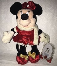 Disney Store Minnie Mouse Christmas Plush Excl Gold Bows Scarf Holiday 8” NWT - £15.79 GBP