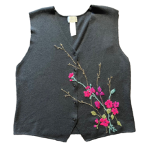 Knit Vest Koret Brand With Embroidered Floral Design Button Closure - $18.80