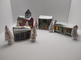 Micro Mini Christmas Town w/ Flocked White Trees Miniature Village - £15.17 GBP