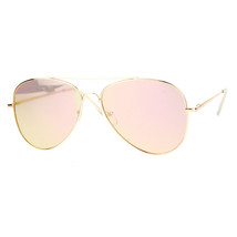Womens Flat Aviator Sunglasses Gold Spring Hinge Metal Frame Pink Mirror Lens - £9.45 GBP