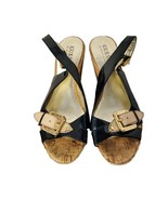 GUESS Women&#39;s Sandal Brown Leather Wedge Cork Open Toe Slingback - Size 7M - $8.71