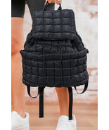 Black Solid Flapped Quilted Puffer Backpack - $37.24