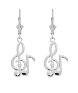 925 Sterling Silver Diamond Treble Clef &amp; Eight Note Music Earrings - £37.19 GBP