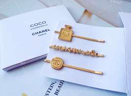 Chanel Coco Mademoisselle metal gold tone hair clips Accessories NIP - £23.70 GBP