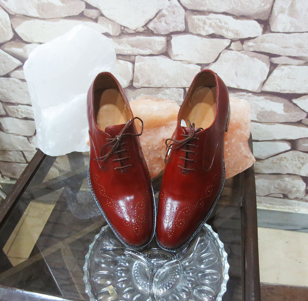 Handmade Men's Burgundy Brogue Toe Leather Dress Shoes, Men Designer Formal Shoe