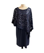 RM Richard Dress Womens 20W Blue Sequin Asymmetrical Shawl Midi Gown Eve... - $913.59 MXN