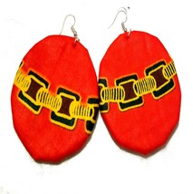Orange African Print Ankara Kente Prints Hook Earrings - 2.5&quot; inch (50mm) . - £5.53 GBP