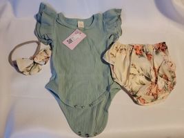 Infant 3 pc Outfit 6 Months (70 cm) One Piece Ruffled Short Headband Bow - £9.90 GBP