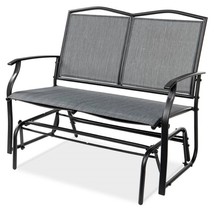 2 Seater Mesh Patio Loveseat Swing Glider Rocker with Armrests in Grey - £155.92 GBP