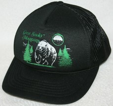 Vintage 80s GREAT SMOKY MOUNTAINS Black Bear Mesh Snapback Trucker HAT CAP  - £27.09 GBP