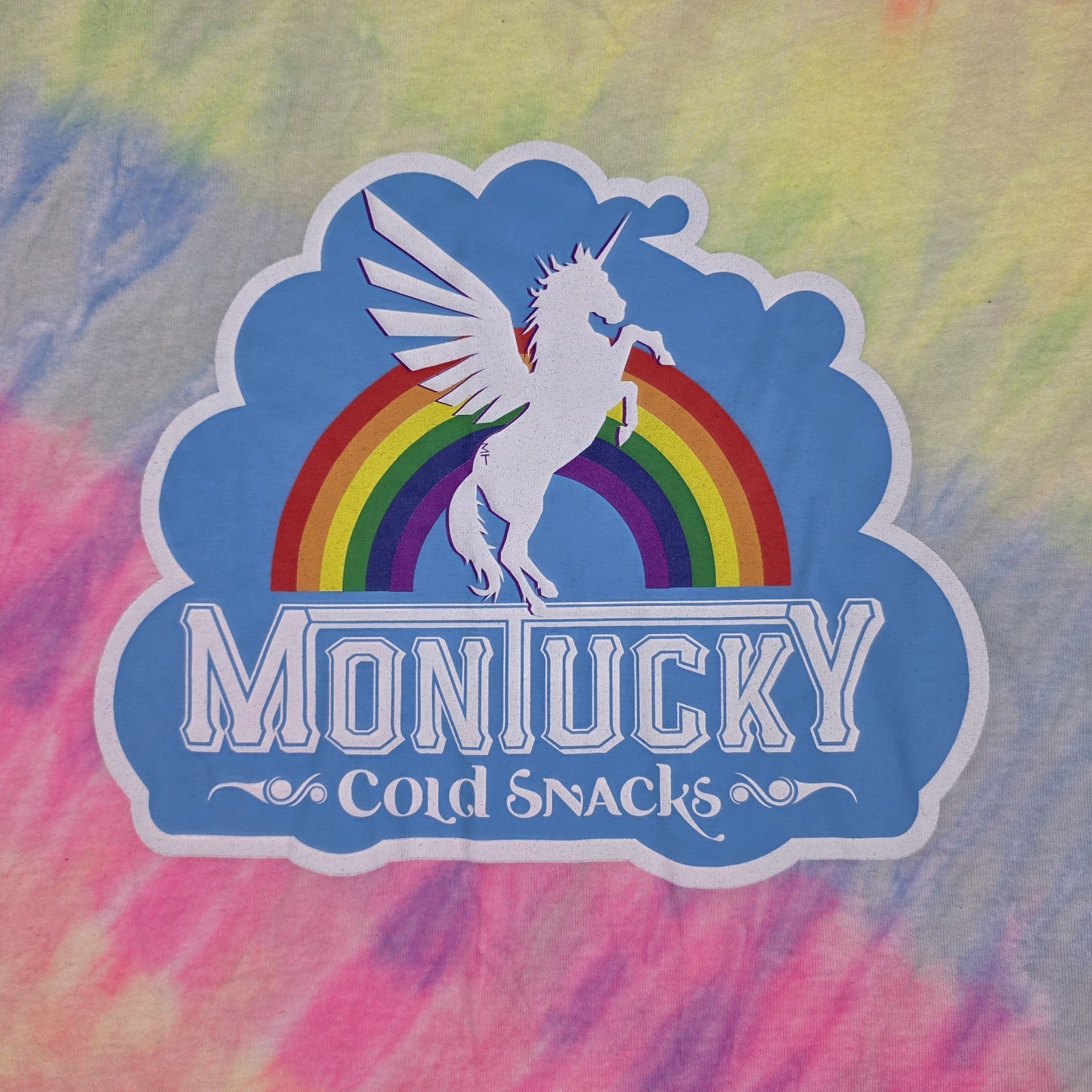 Montucky Cold Snacks Shirt Men's Large Tie Dye Multicolor Graphic Logo Print Item image 2