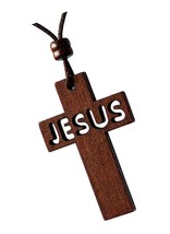 Natural Large Wood Jesus Cross Pendant Necklace - £31.79 GBP