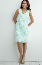 J Jill M Love Linen Aqua/Green Reef Print V-Neck Sleeveless Dress Shells Turtles - £22.80 GBP