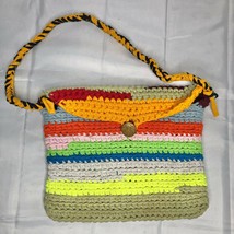 Handcrafted Crocheted Purse Multicolor w/ button closure tshirt yarn NEW - $27.47