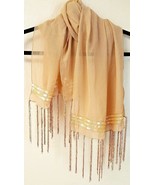 Regency Sheer Scarf Wrap With Sequins and Faux Pearl Fringe 70&quot; x 21&quot; Ro... - $12.49