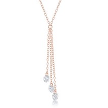 Sterling Silver Three Single Hanging CZ&#39;s Necklace - Rose Gold Plated - $32.30