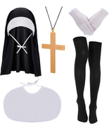 Nun Costume Accessory Set - Nun Headpiece Cross Pendant Necklace High Socks - $293.23 MXN