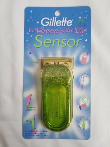 Gillette Sensor For Women Refillable Razor Shaver Handle Green glitter Rare  - $63.36