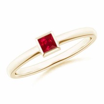 ANGARA Bezel-Set Solitaire Square Ruby Stackable Ring for Women in 14K Gold - £444.23 GBP