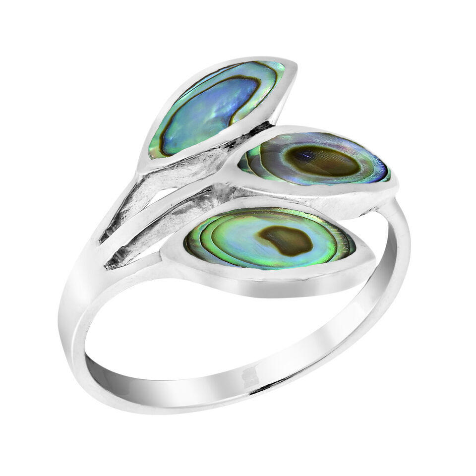 Primary image for Tropical Rainbow Abalone Leaf Wrap Sterling Silver Ring-9